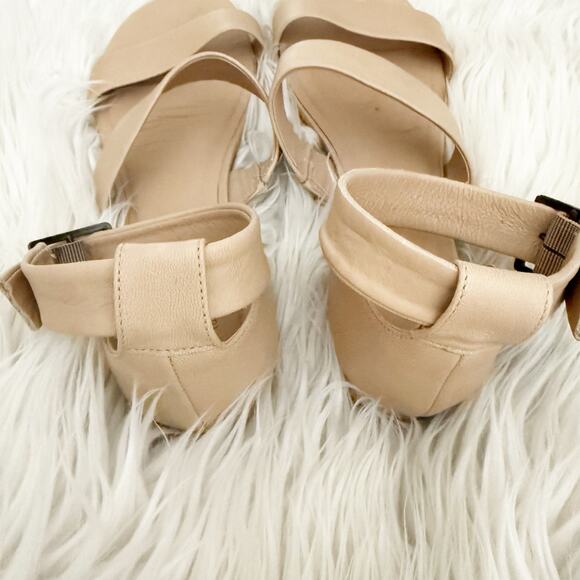 ABLE | Leather Light Tan Nude Block Low Heel Sandals Ankle Strap | Size 9.5 - Picture 3 of 8